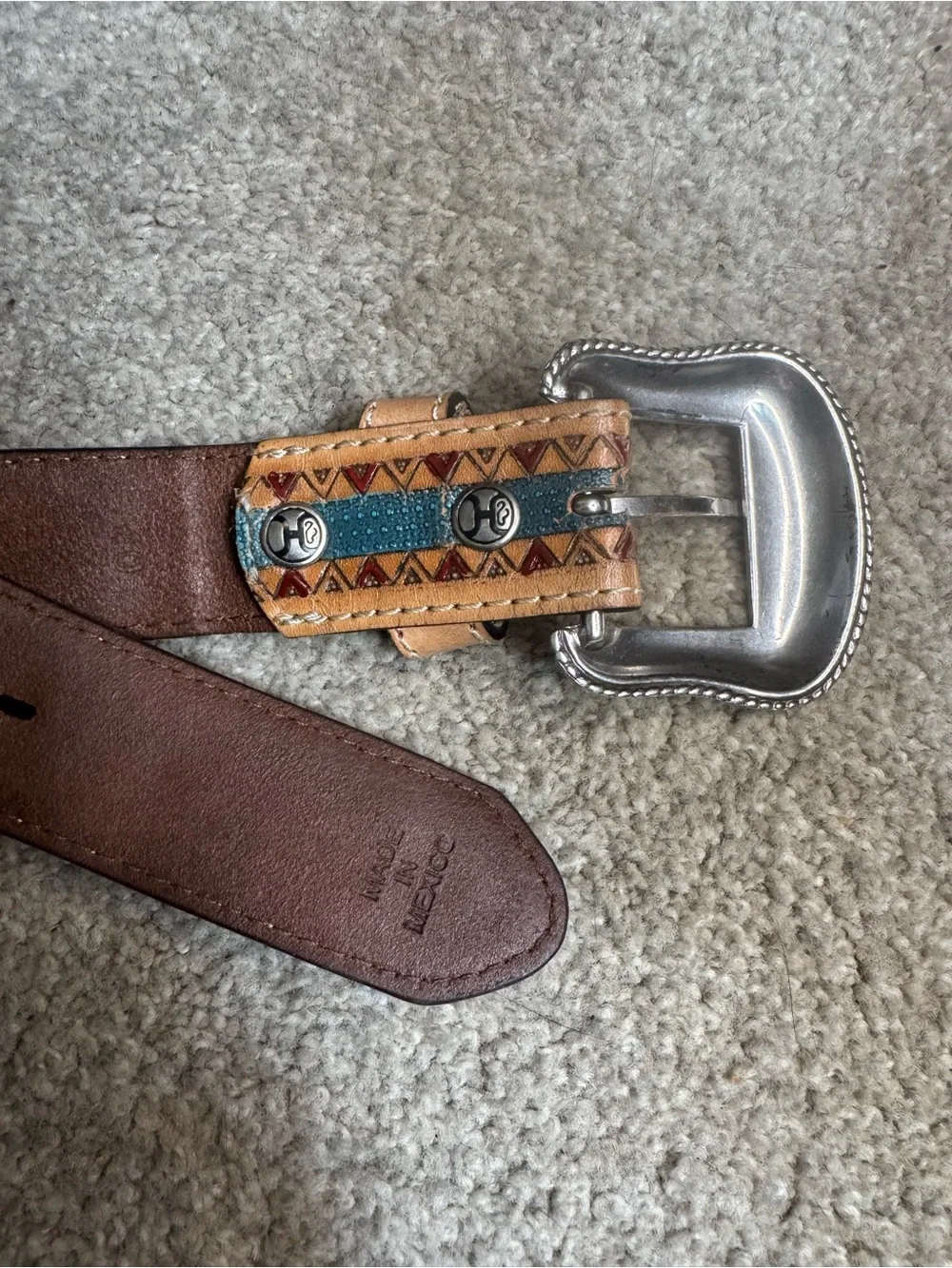 Hooey Men's Tan Leather Belt with Turquoise and Rust Accents